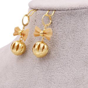 Dangly Gold Plated Bow Earrings